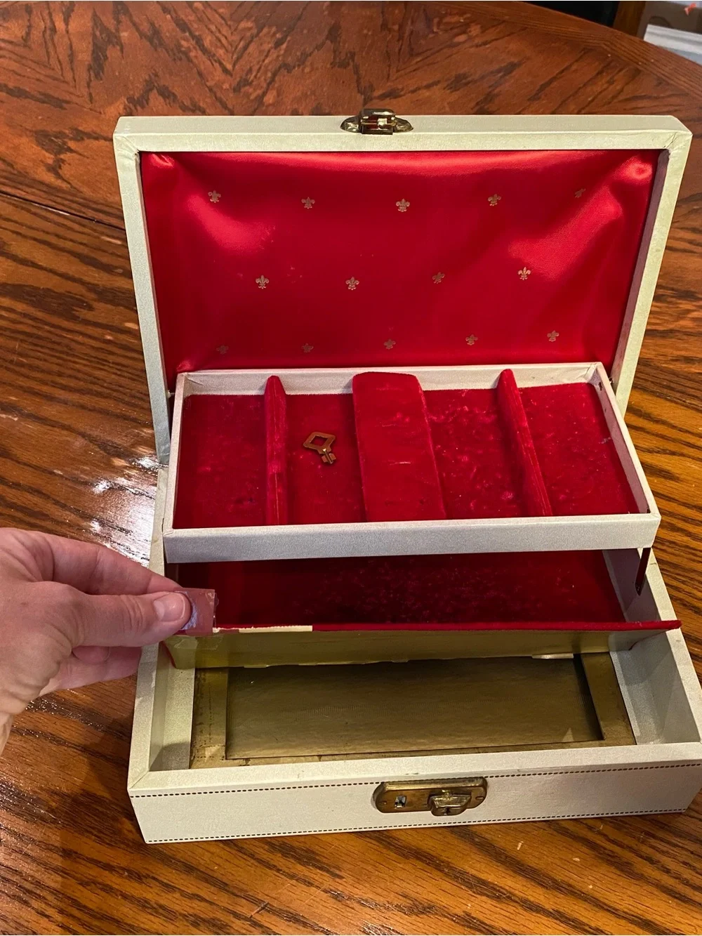 Vintage Jewelry Boxes/Gold Accents/Set of 2/large 1 has hidden compartment